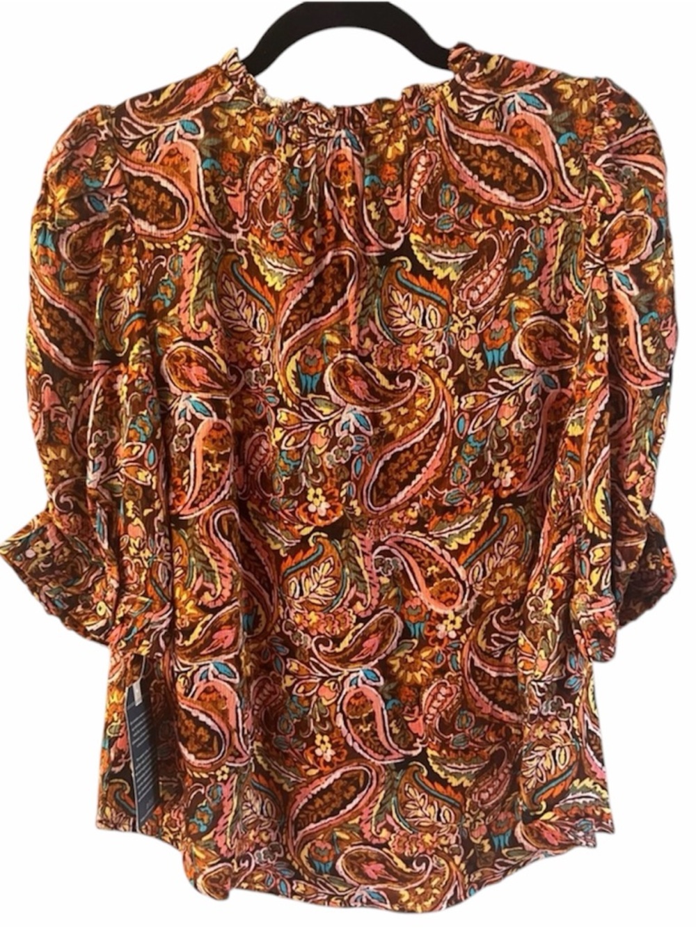 NWT Democracy Paisley V-Neck Boho Flowy Blouse 3/4 Sleeve Small - Picture 3 of 4